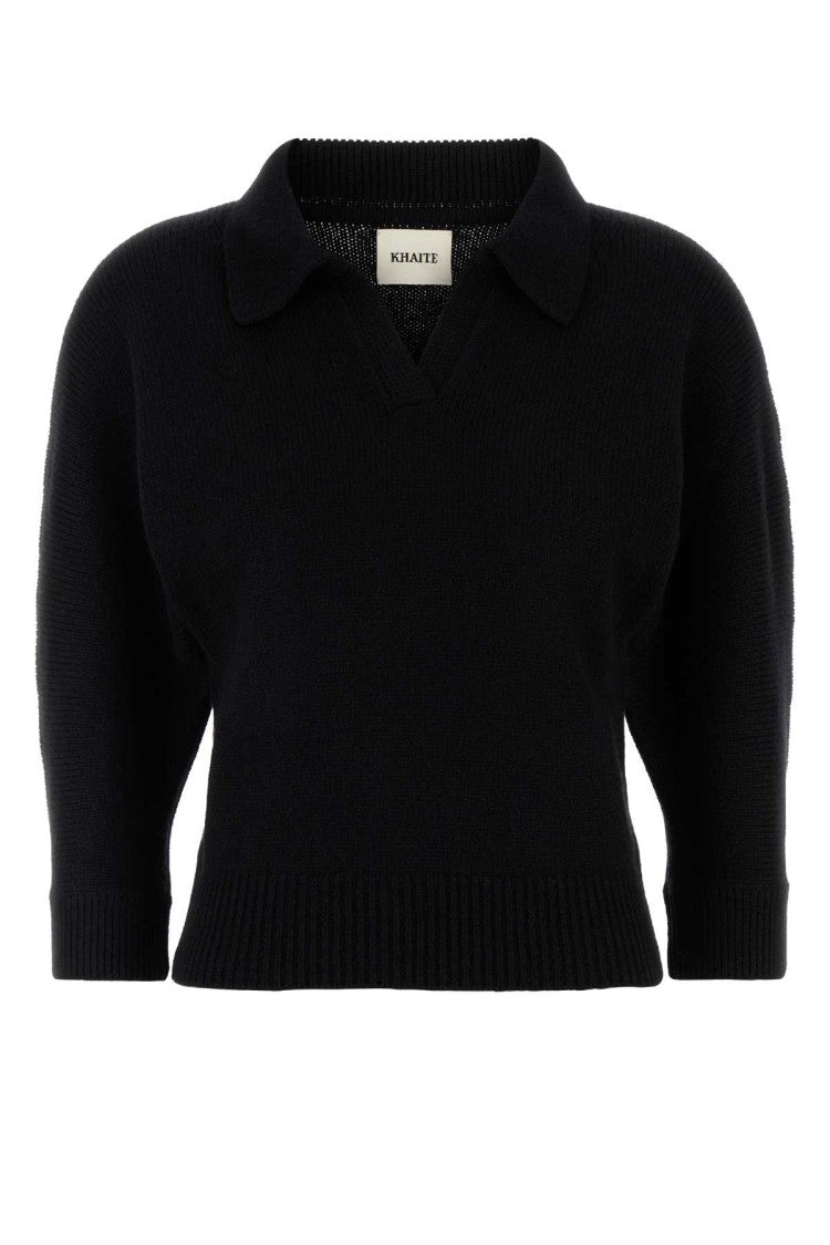 Khaite Black Cashmere Herve Polo Shirt