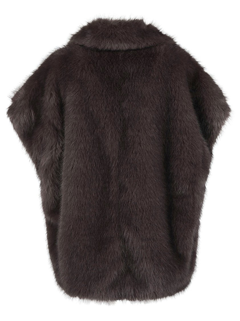Herno Soft Faux Fur Brown Notched Collar Coat