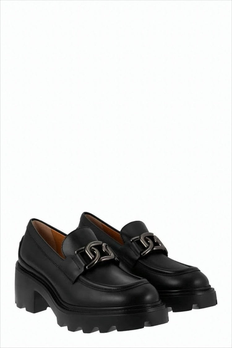 Tod's Chunky Leather Loafers With Prominent Metal Chain Detail
