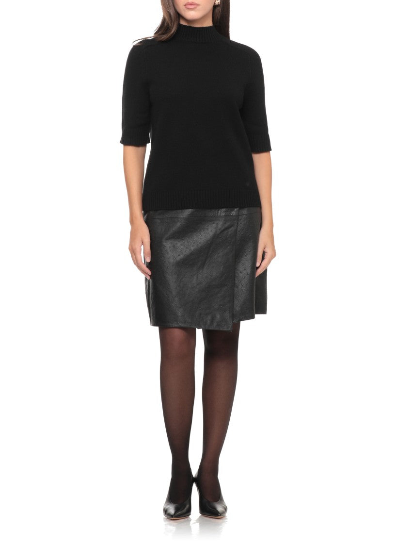 Loulou De Saison Black Short-Sleeve High Neck Cashmere Sweater