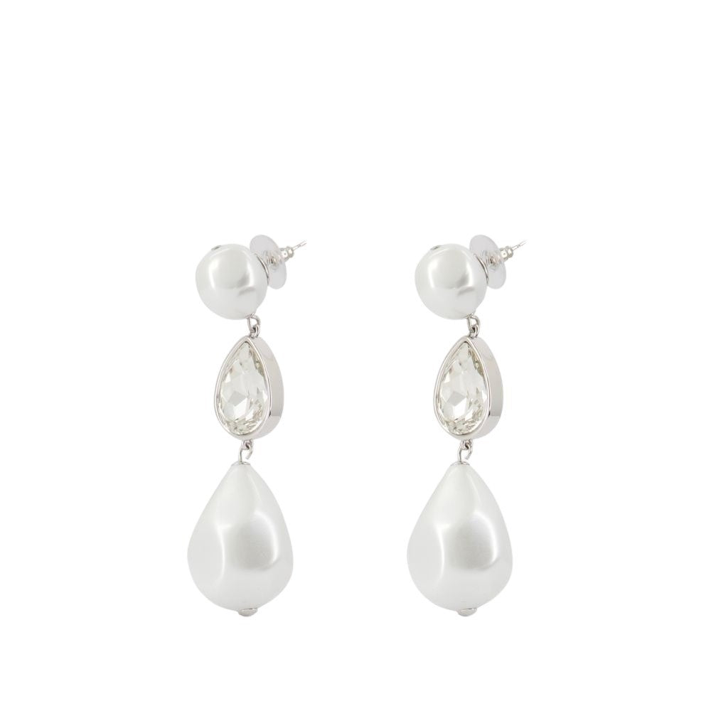 Self-Portrait Pearl Crystal Droplet Earrings - Others - White