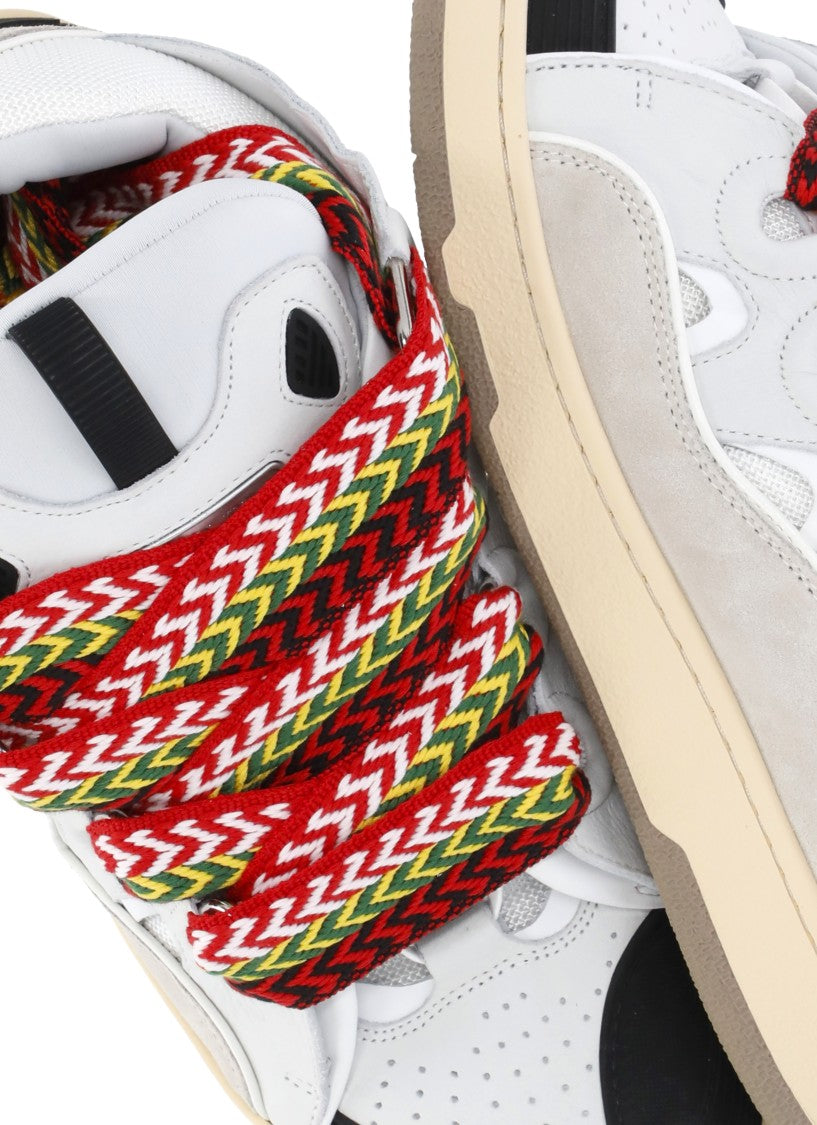Lanvin White Curb Herringbone Lace Leather Sneakers
