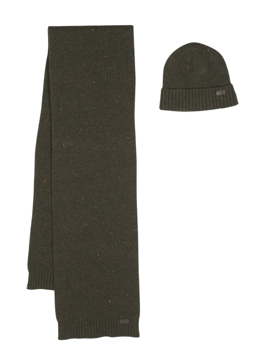 Barbour Ribbed Knit Scarf And Beanie Set With Multicolored Accents