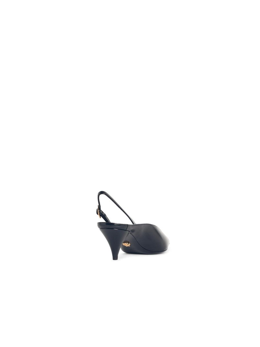 Versace 'La Medusa' Black Leather Slingbacks