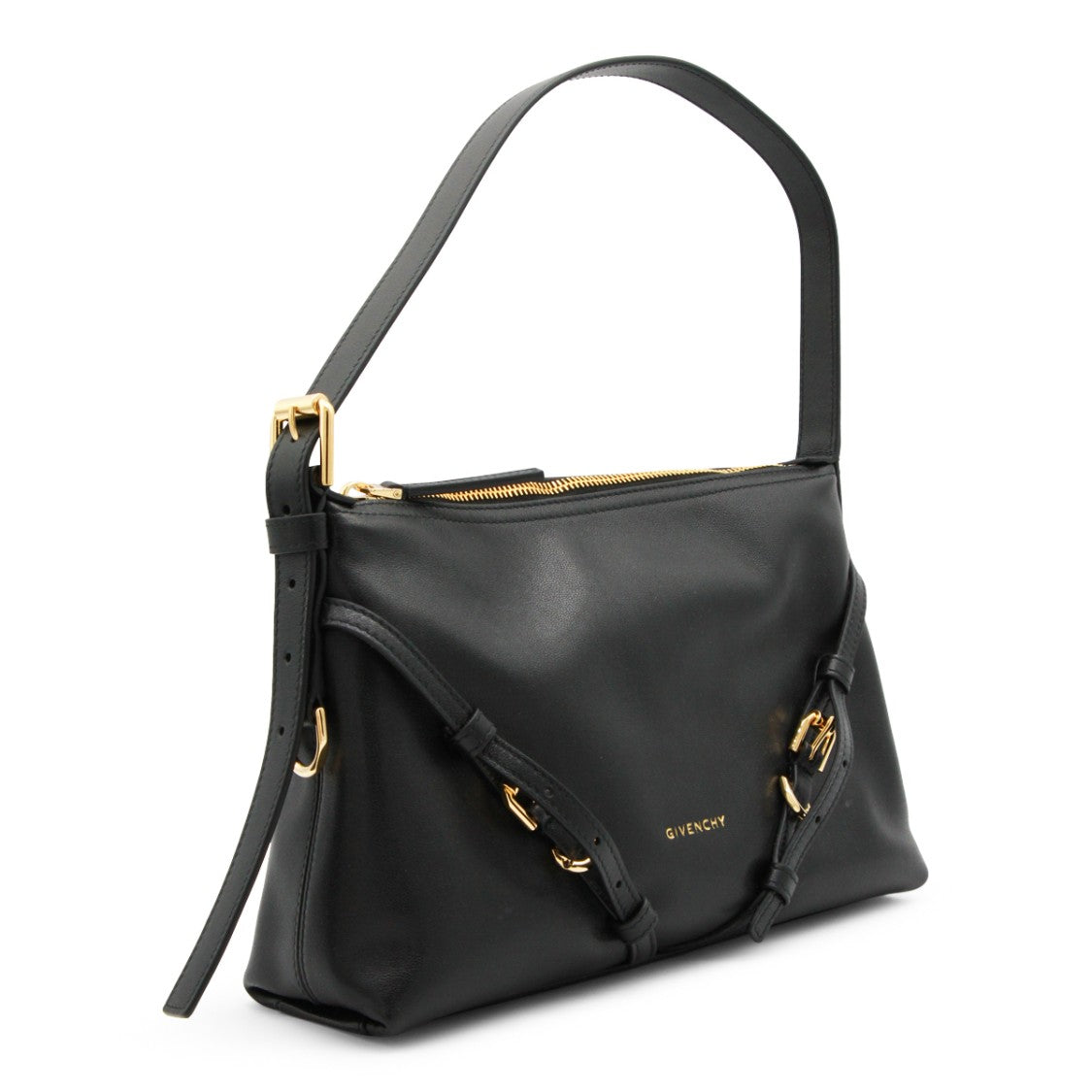 Givenchy Voyou Black Gold-Tone Buckles Leather Shoulder Bag
