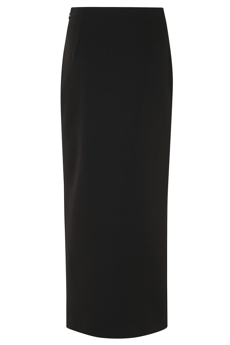 Federica Tosi Black Deep Front Slit Polyester Long Evening Dress
