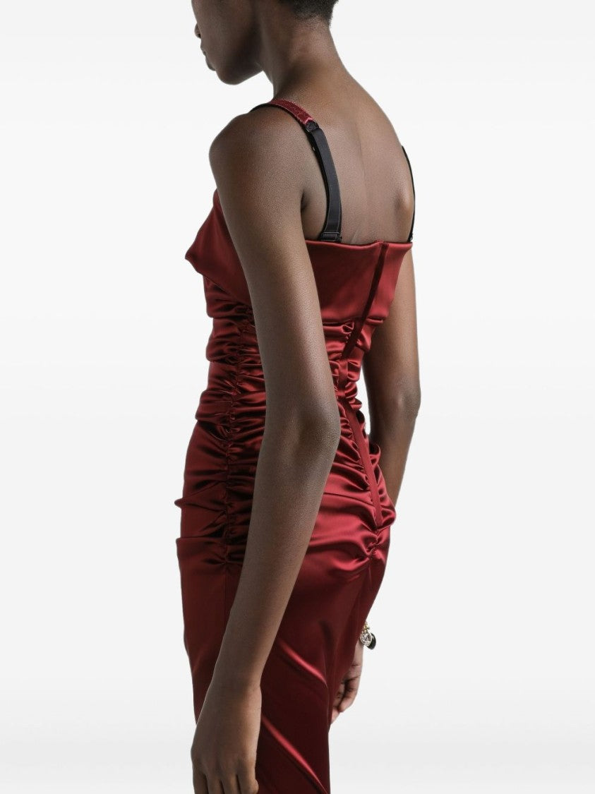 Dolce & Gabbana Ruched Midi Dress In Red