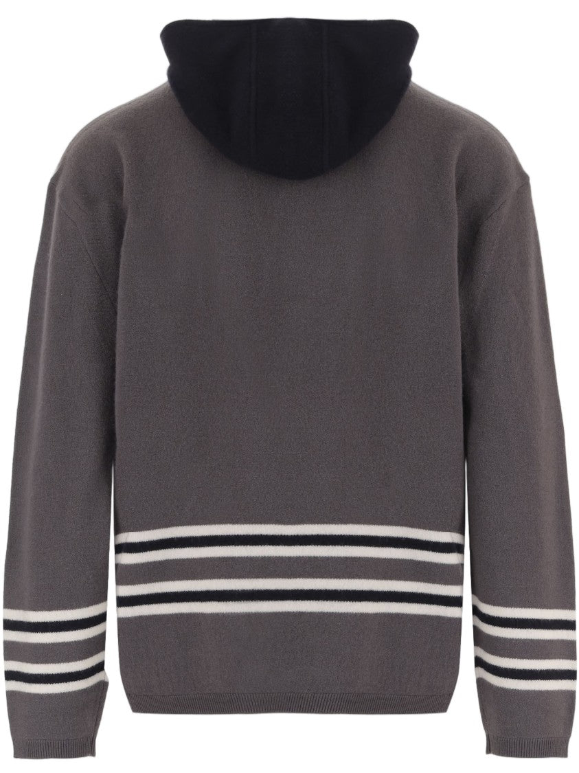 Emporio Armani Gray Virgin Wool Contrast Hooded Sweater