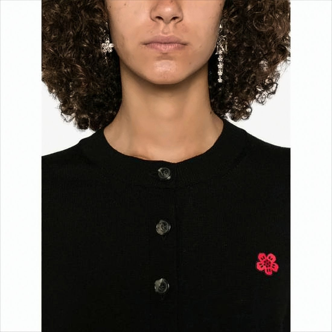 Kenzo Classic Button-Up Wool Cardigan With Embroidered Floral Emblem