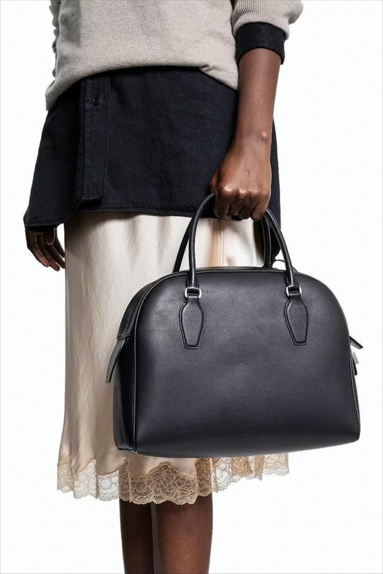 The Row Structured Black Calf Leather Tote Bag
