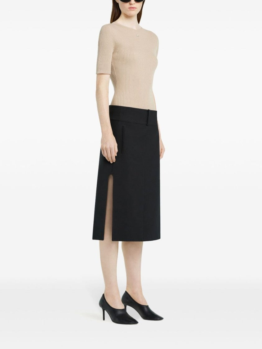Courrèges Beige Appliqué Logo Short Sleeve Knit Top