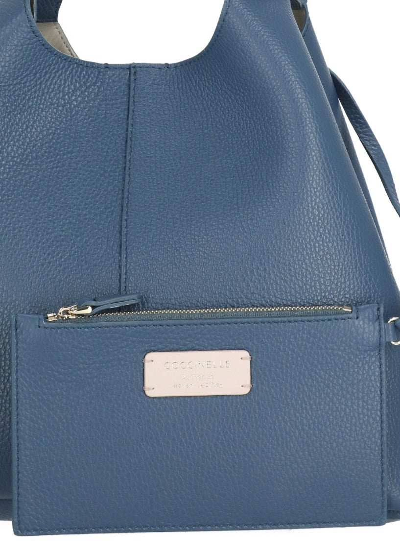 Coccinelle Structured Pebbled Leather Shoulder Bag With Contrast Logo