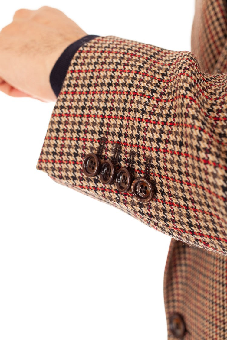 Lardini Double-Breasted Houndstooth Wool Jacket