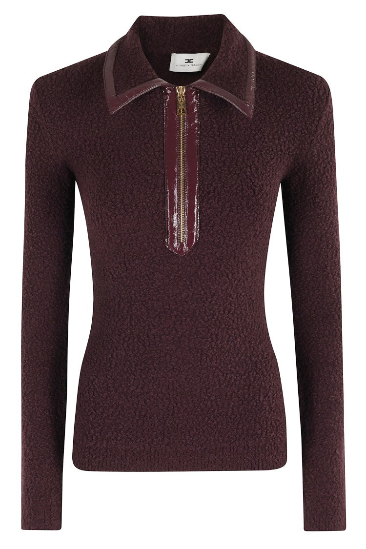 Elisabetta Franchi Tricot Sweater With Zippered Front And Contrast Trim