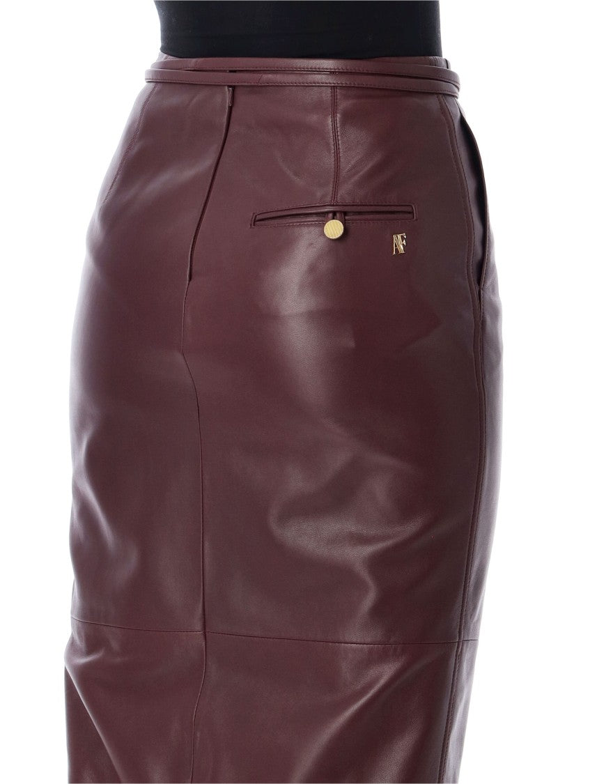 Alberta Ferretti Bordeaux Leather Midi Skirt