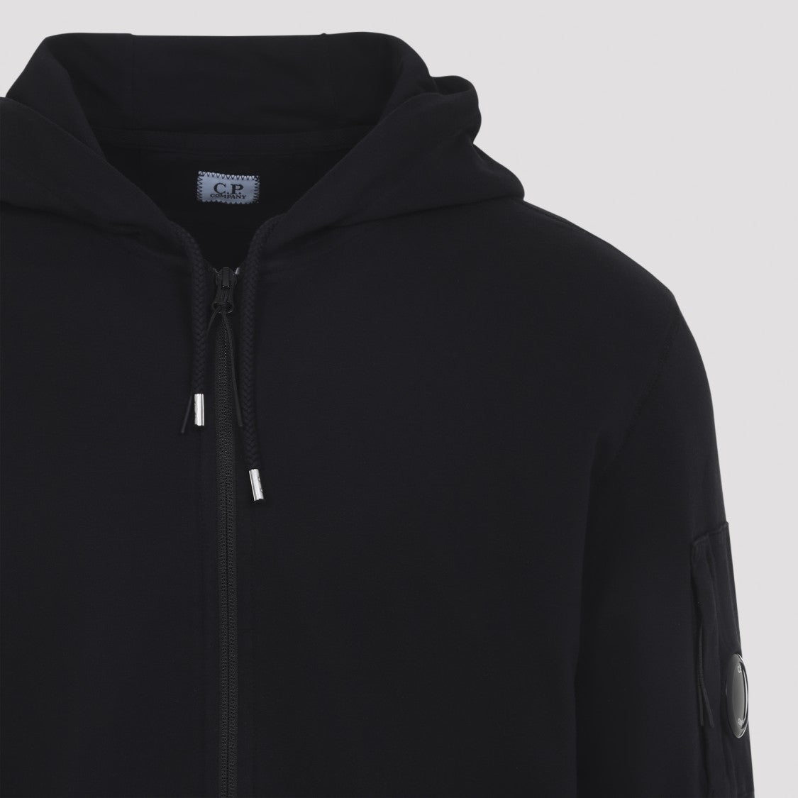 C.P. Company Black Cotton Zip-Up Hoodie With Drawstring Hood
