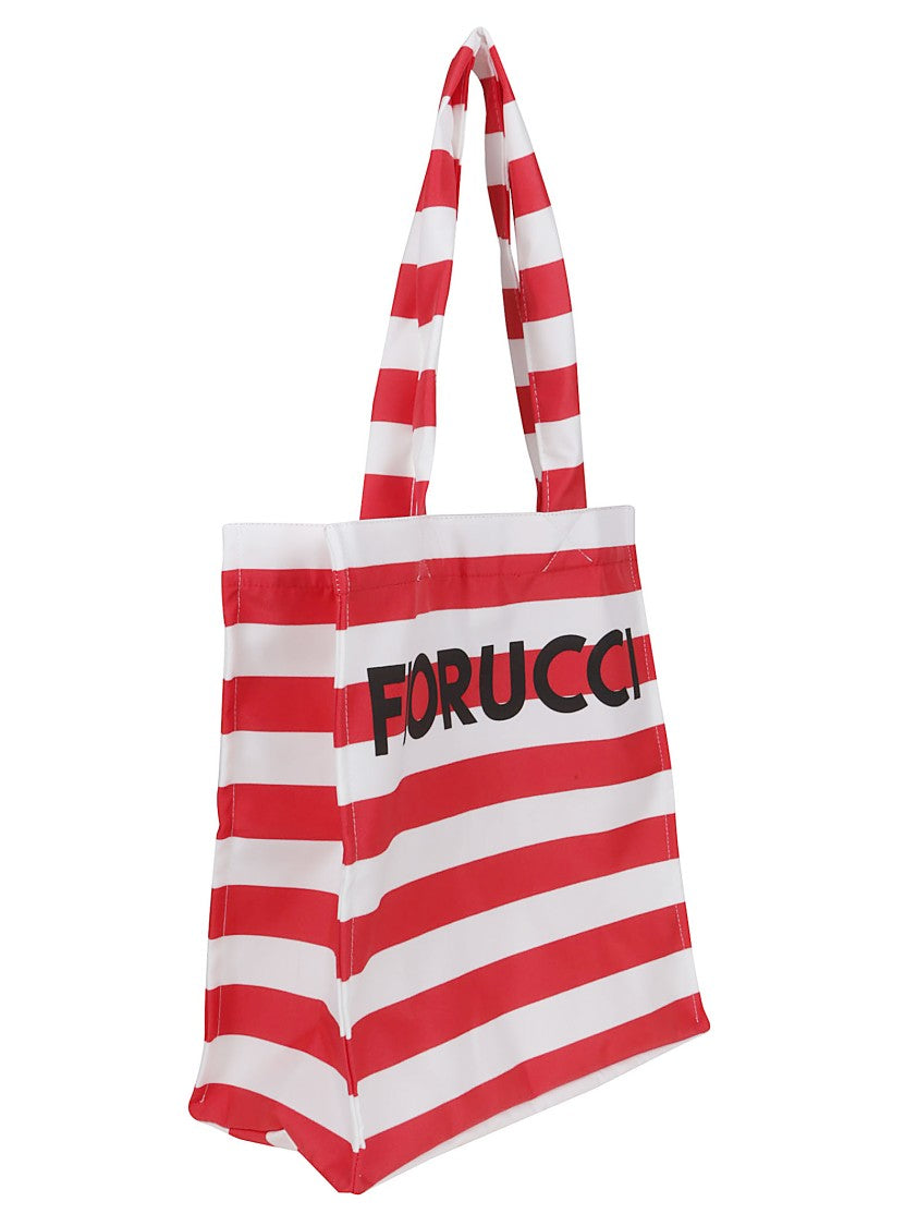 Fiorucci Red Striped Logo Print Nylon Tote Bag