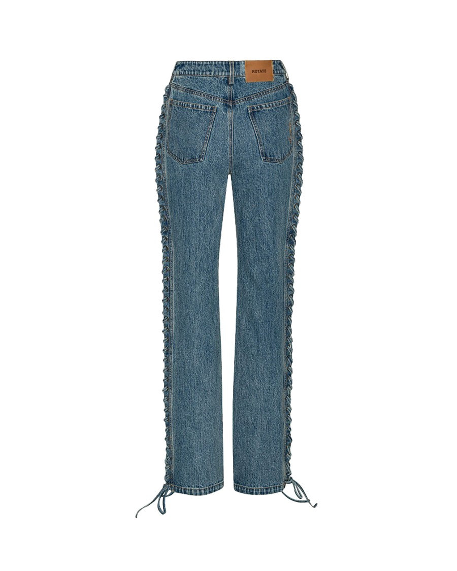 Rotate Laced Straight Leg Blue Denim Jeans