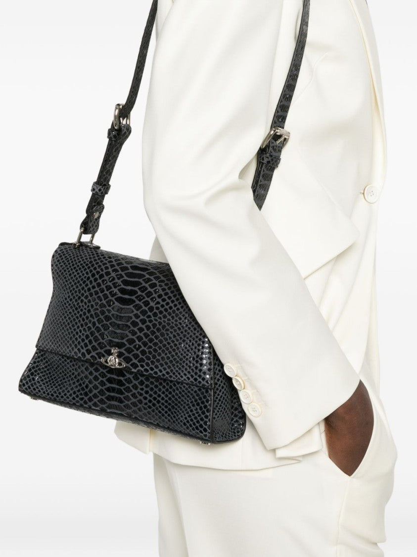 Vivienne Westwood Dark Grey Snakeskin Textured Foldover Bag