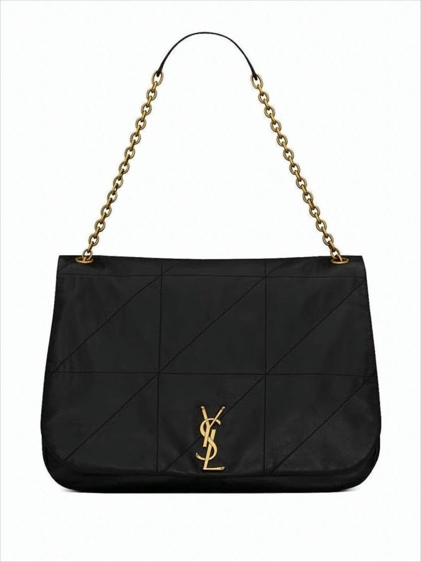 Saint Laurent Rectangular Black Lambskin Shoulder Bag With Logo Emblem