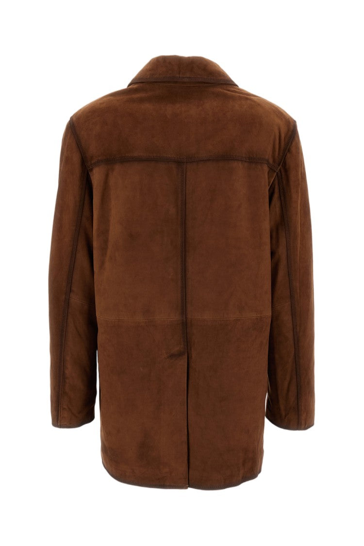 Arma Brushed Suede Leather Jacket With Camp Collar And Flap Pockets