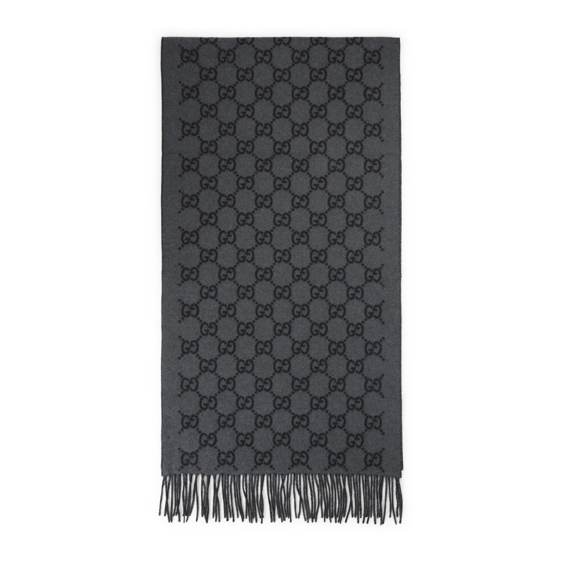 Gucci New Canvy Grey And Black Cashmere Scarf