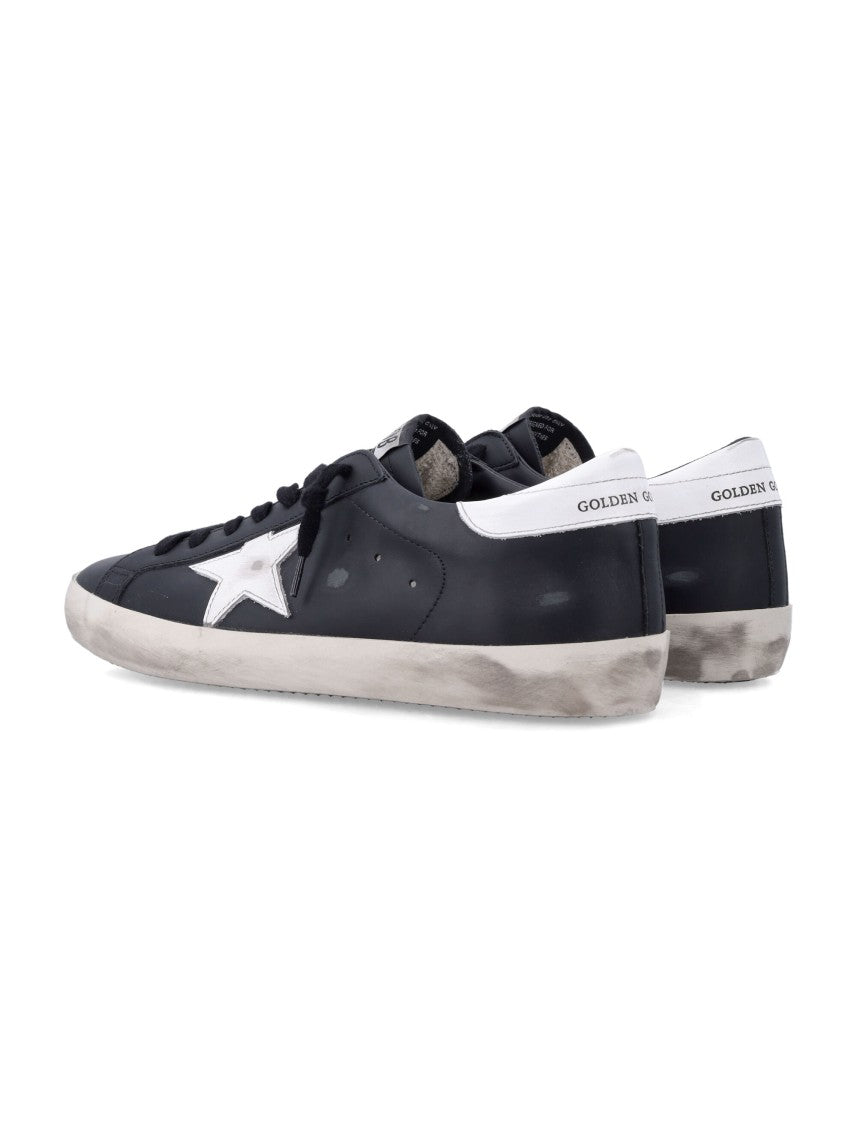 Golden Goose Super-Star Black Leather Sneakers With White Star Accent