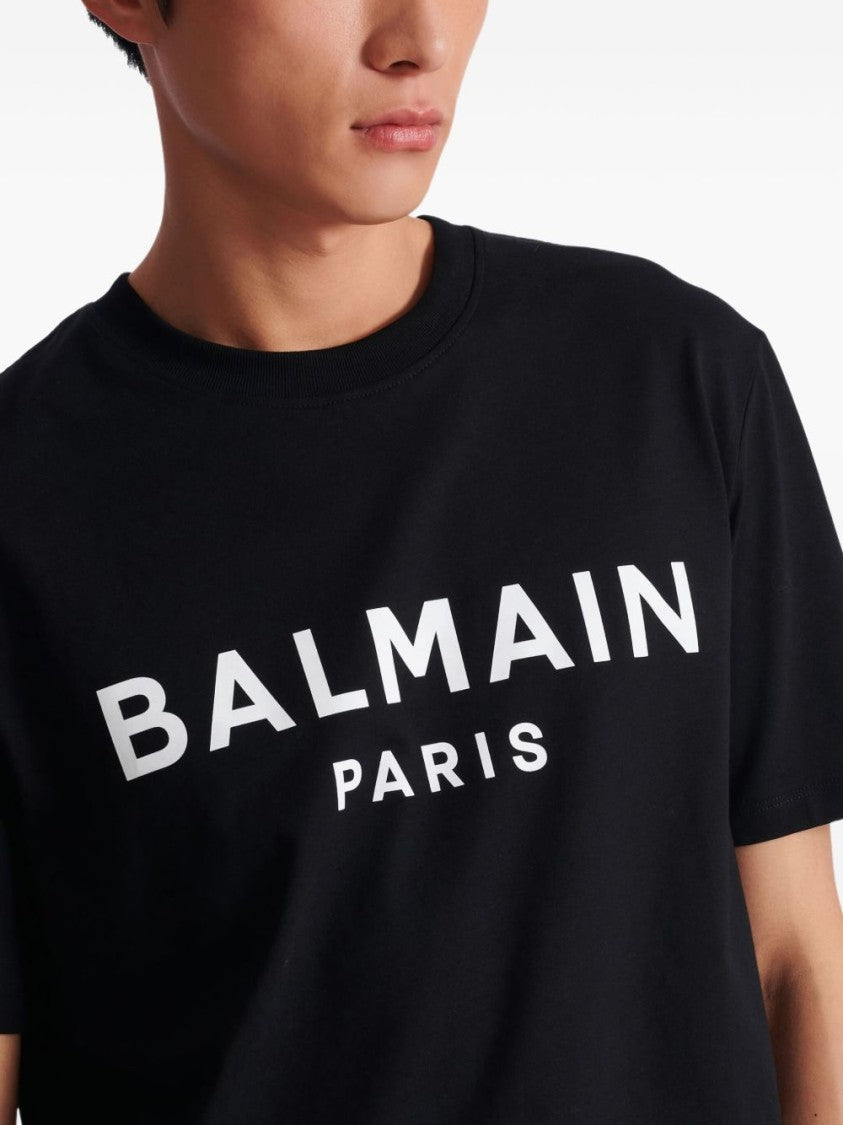 Balmain Black Silk And Nylon Logo T-Shirt