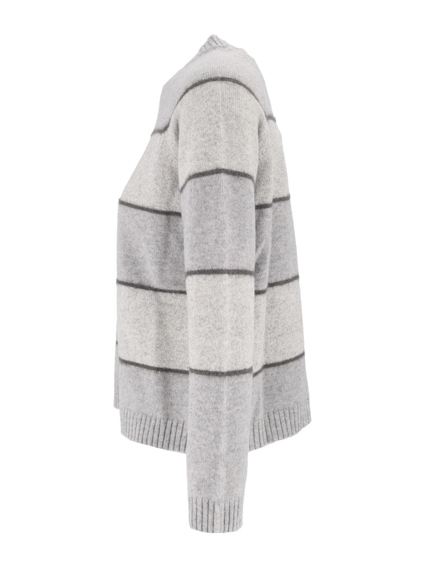 Kangra Cashmere Striped Crewneck Variegated Yarn Sweater