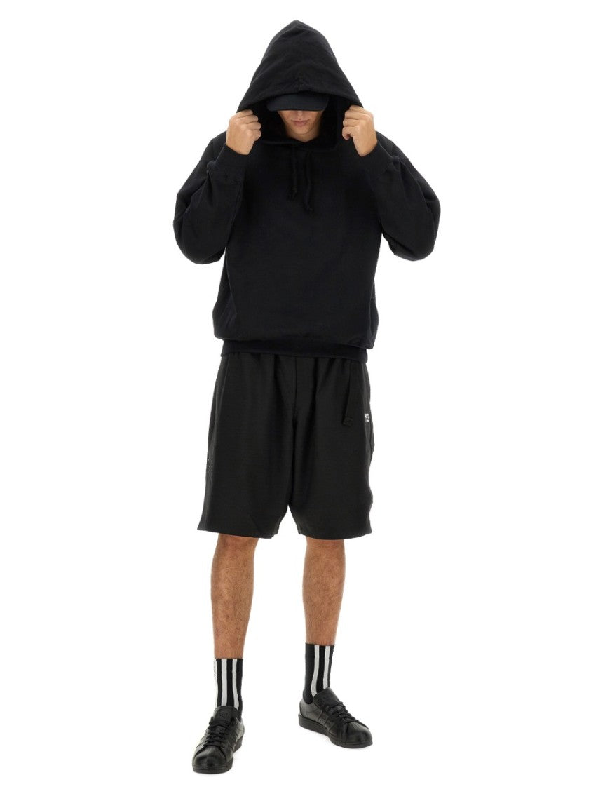 Y-3 Black Graphic Print Hoodie With Spacious Hood