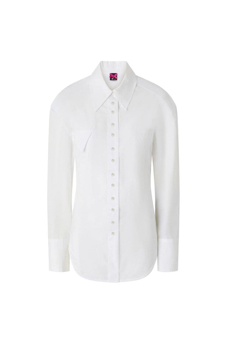Pinko White Cotton-Lyocell Blend Point-Collar Shirt