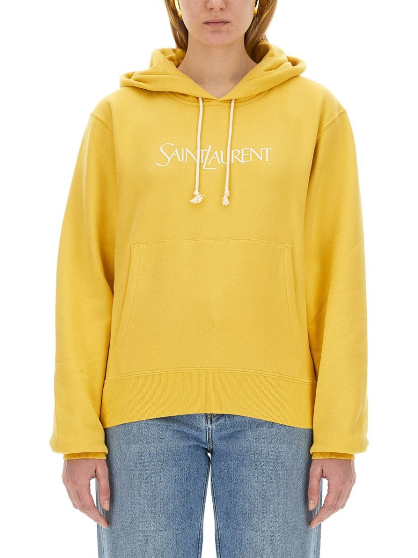 Saint Laurent Yellow Oversized Sweatshirt With Signature Logo