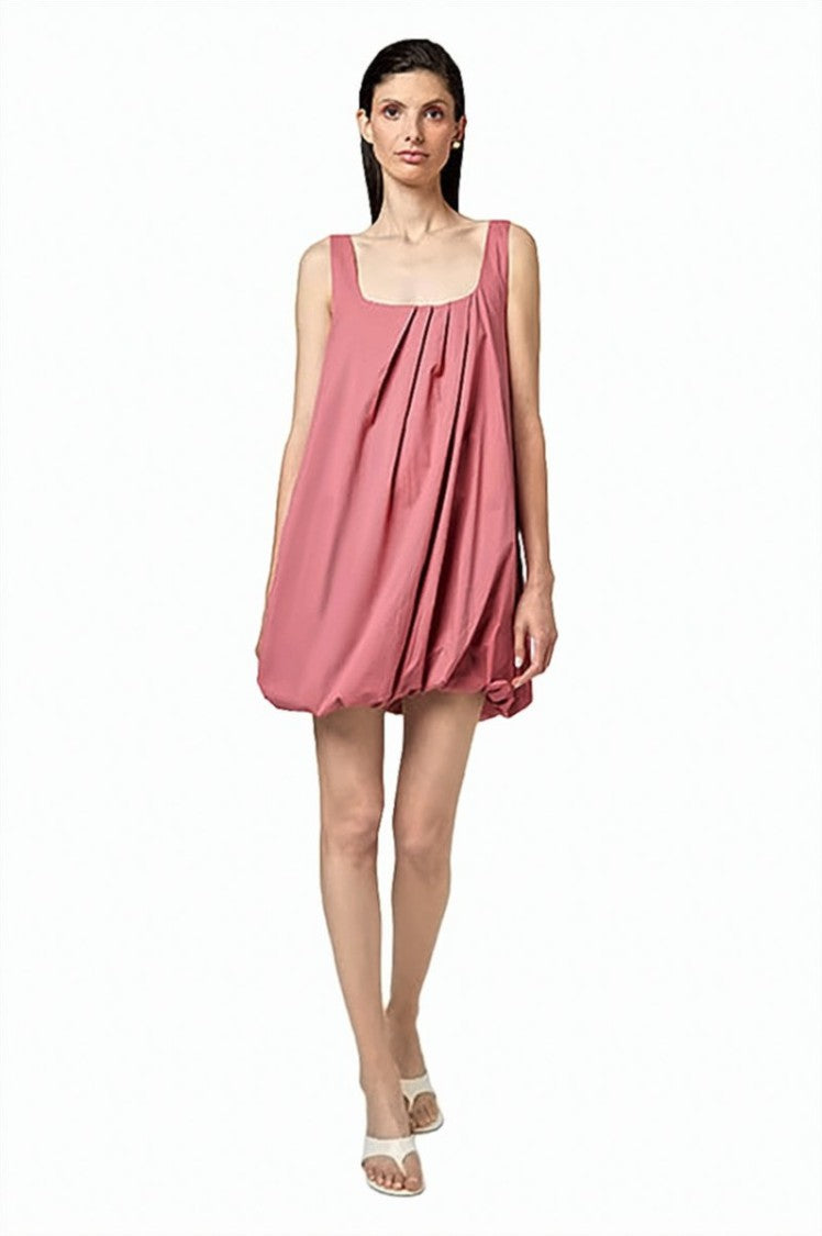 Alpha Studio Gathered Pleats Elastic Hem Poplin Sleeveless Balloon Dress