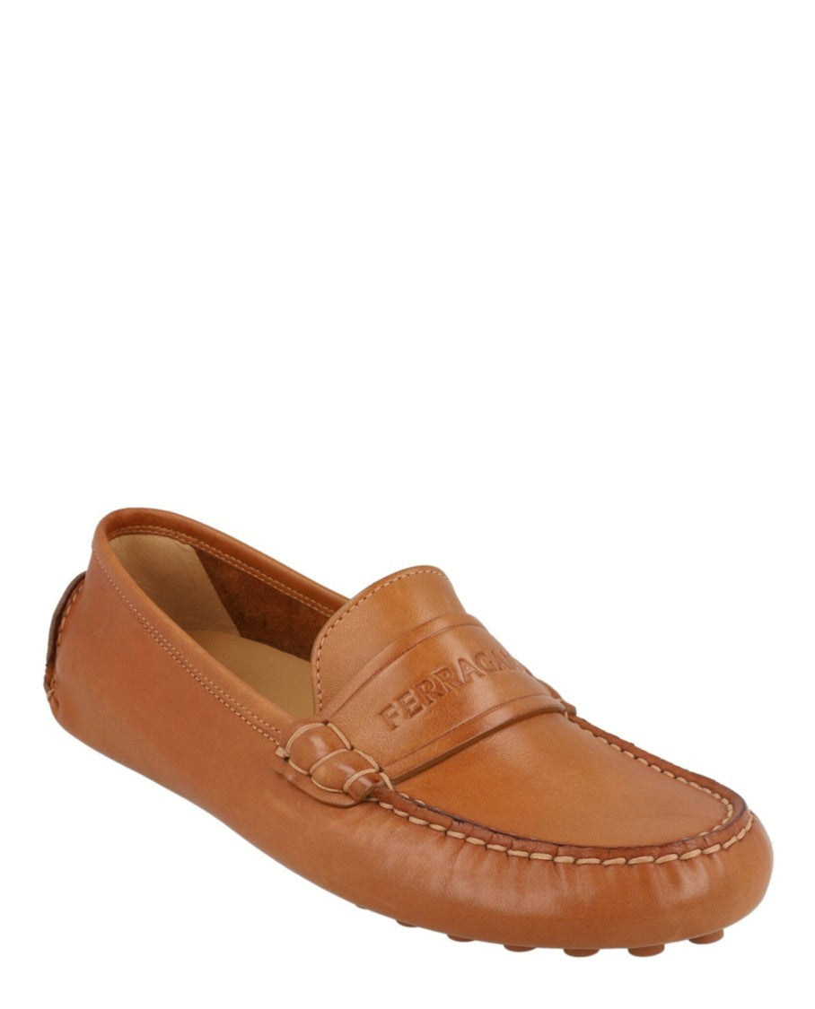 Ferragamo Iside Leather Loafers With Embossed Ferragamo Signature