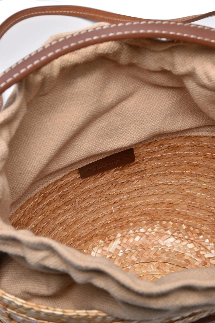 Orciani Mini Straw Bucket Bag - Beige/Brown