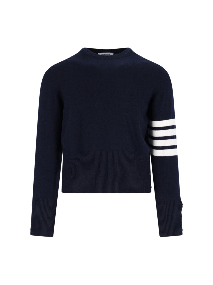 Thom Browne Navy Cashmere Sweater With Iconic Sleeve Stripes