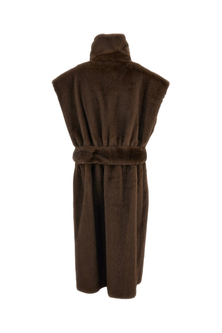 Stand Studio Brown Oaklynn Reversible Belted Long Faux Fur Vest