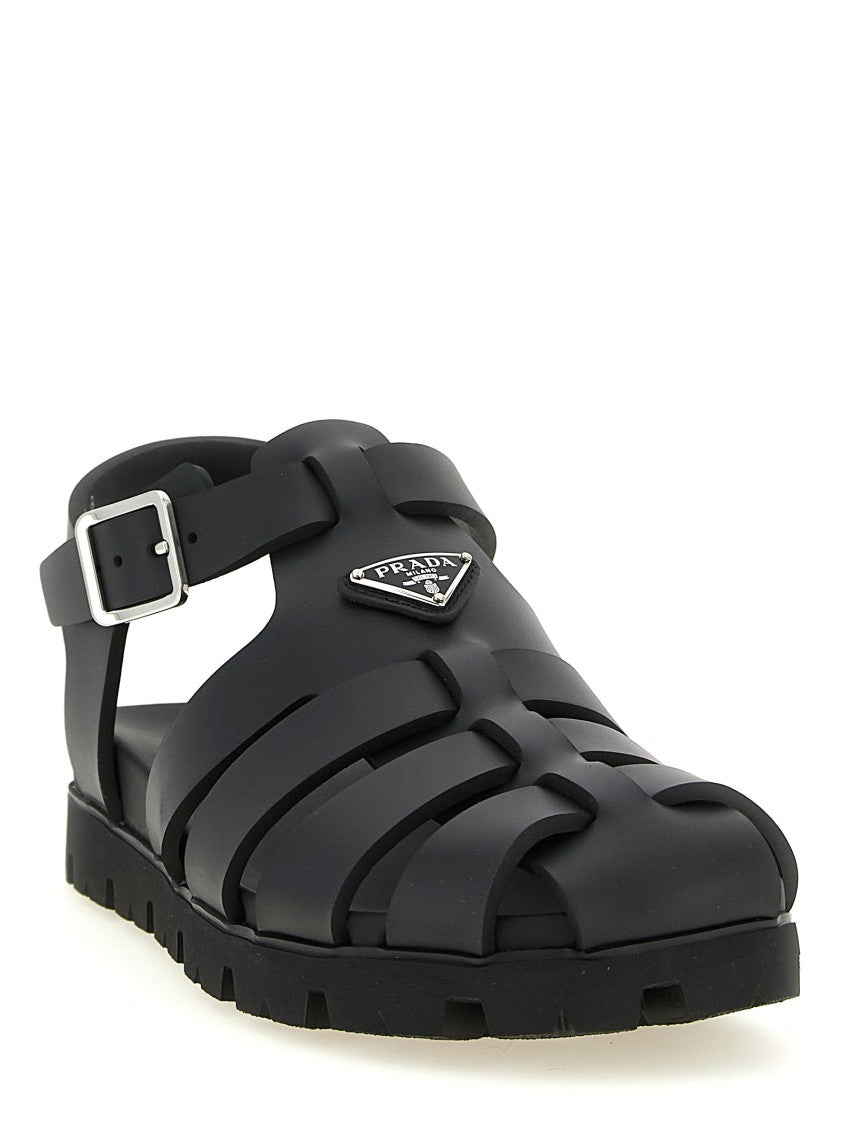 Prada Cage Design Sandals With Adjustable Ankle Strap
