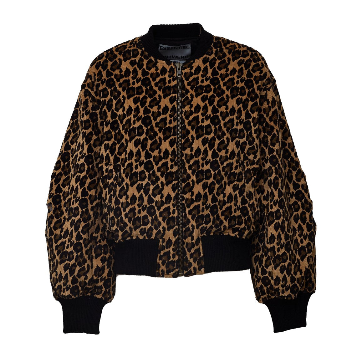 Essentiel Antwerp Leopard Print Kasen Ribbed Trim Bomber Jacket
