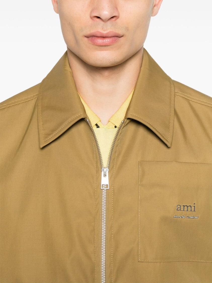 Ami Paris Light Olive Green Zip Front Jacket