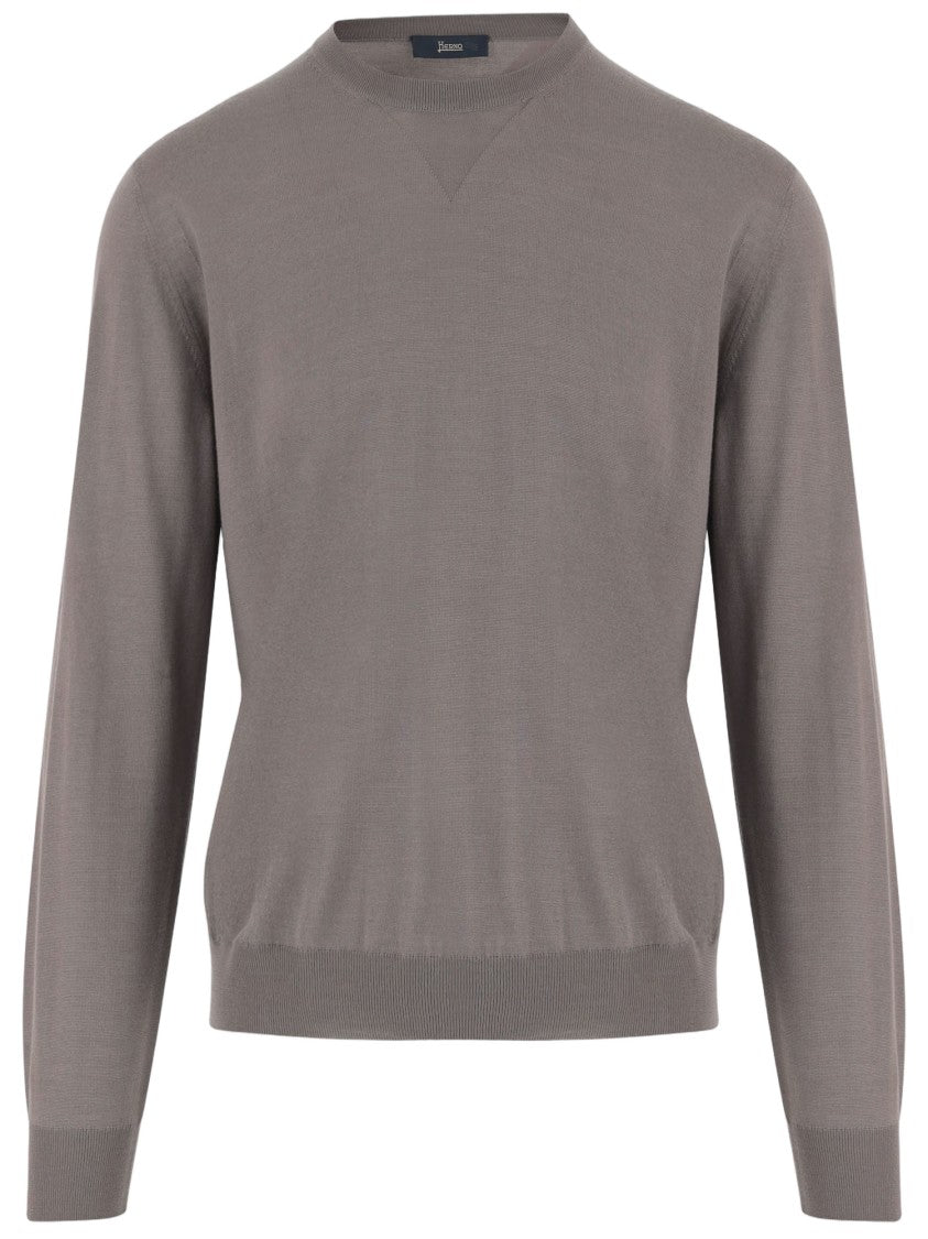 Herno Beige Wool Silk Crew Neck Knit