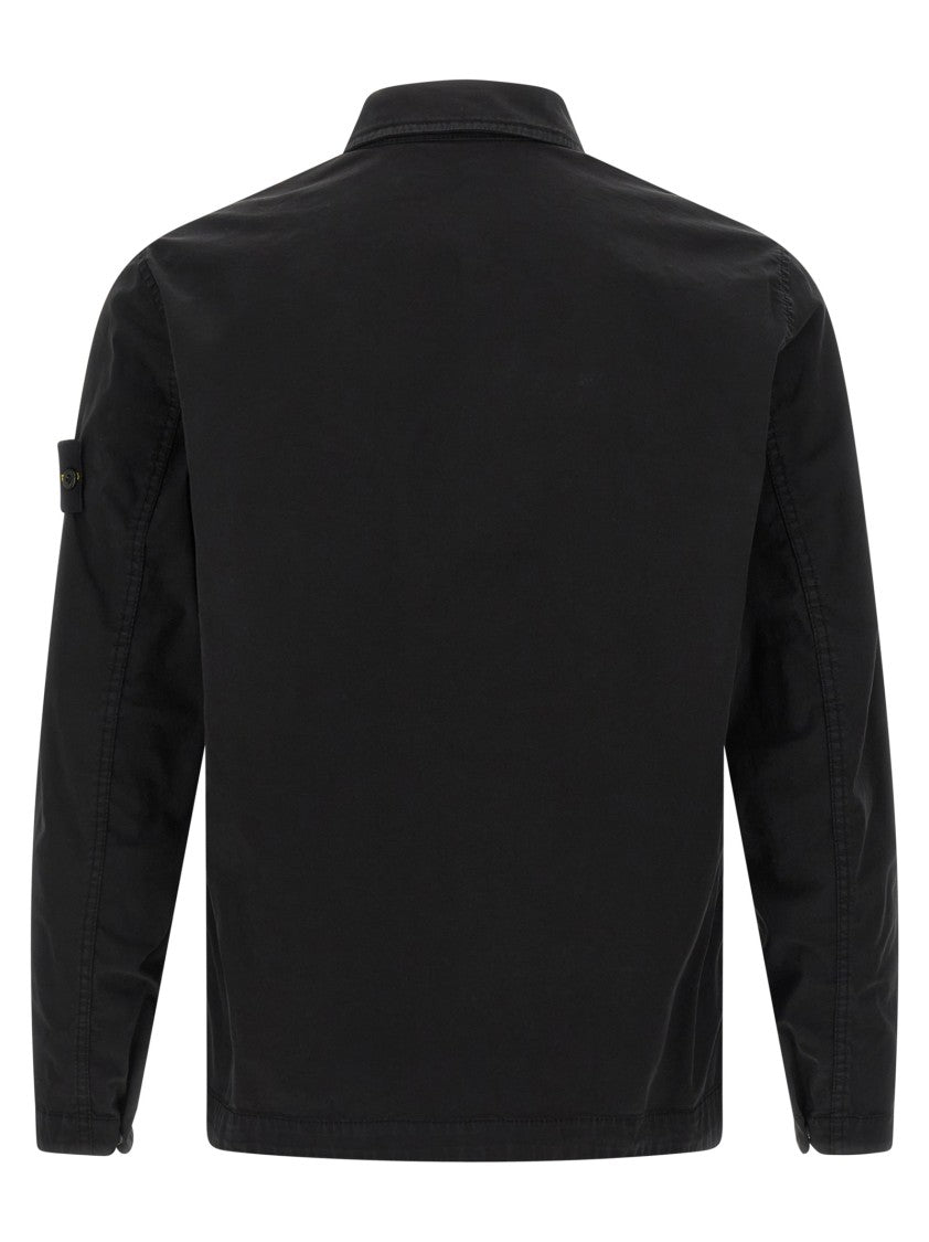 Stone Island Garment-Dyed Black Overshirt With Structured Design