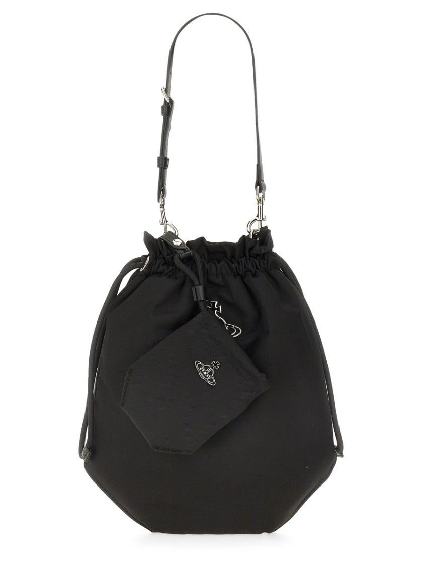 Vivienne Westwood Soft Black Shoulder Bag With Drawstring Closure