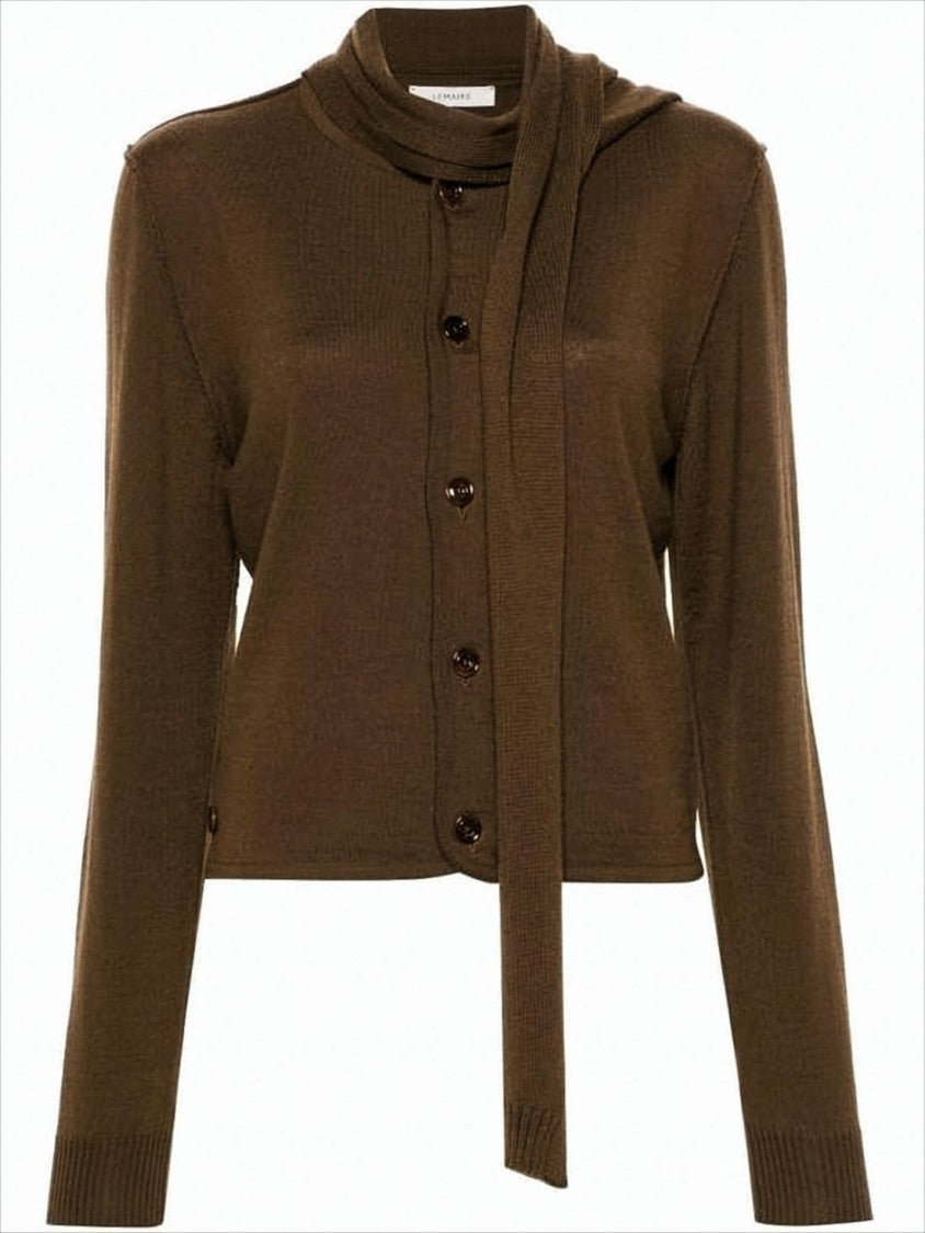 Lemaire Brown Cardigan With Unique Scarf Detail