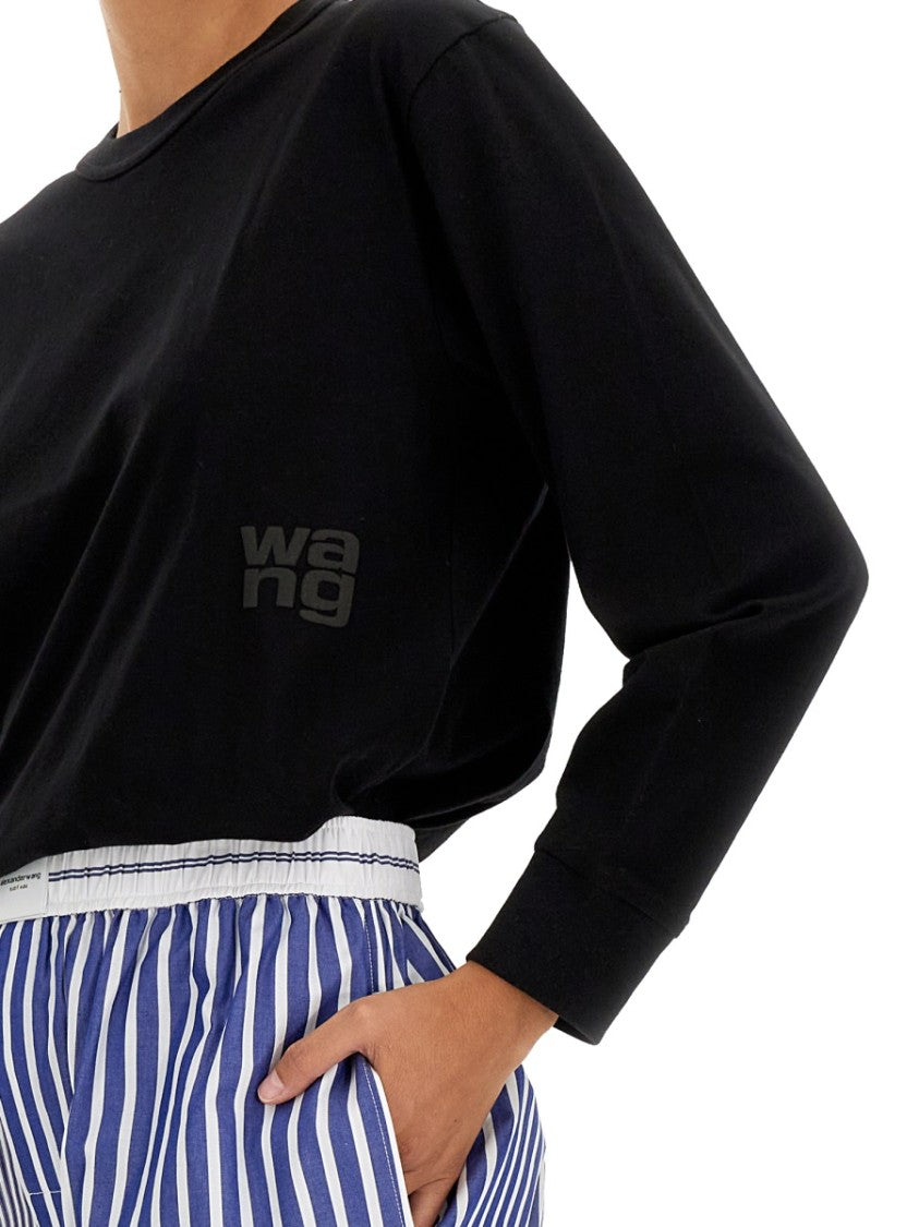 T By Alexander Wang Cropped Long-Sleeve T-Shirt With Embossed Logo