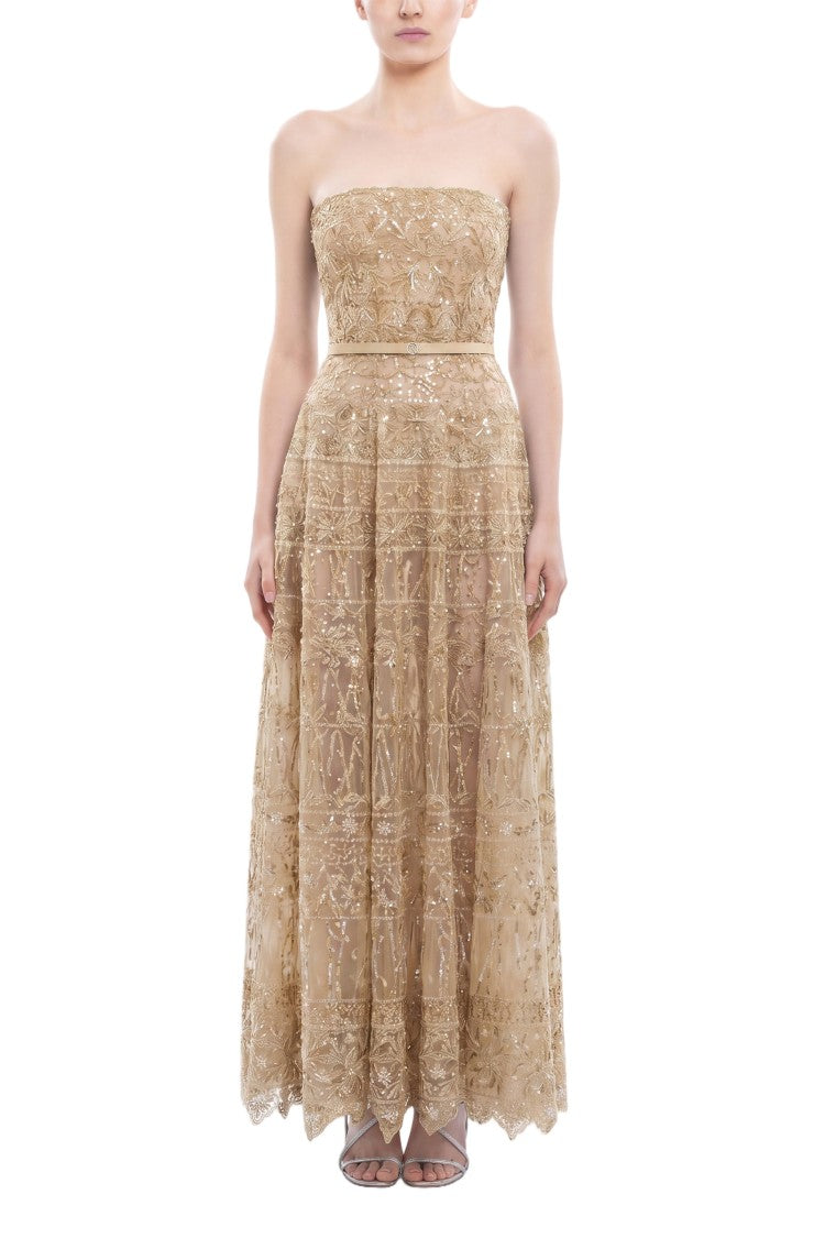 Saiid Kobeisy Strapless Beaded Tulle Dress