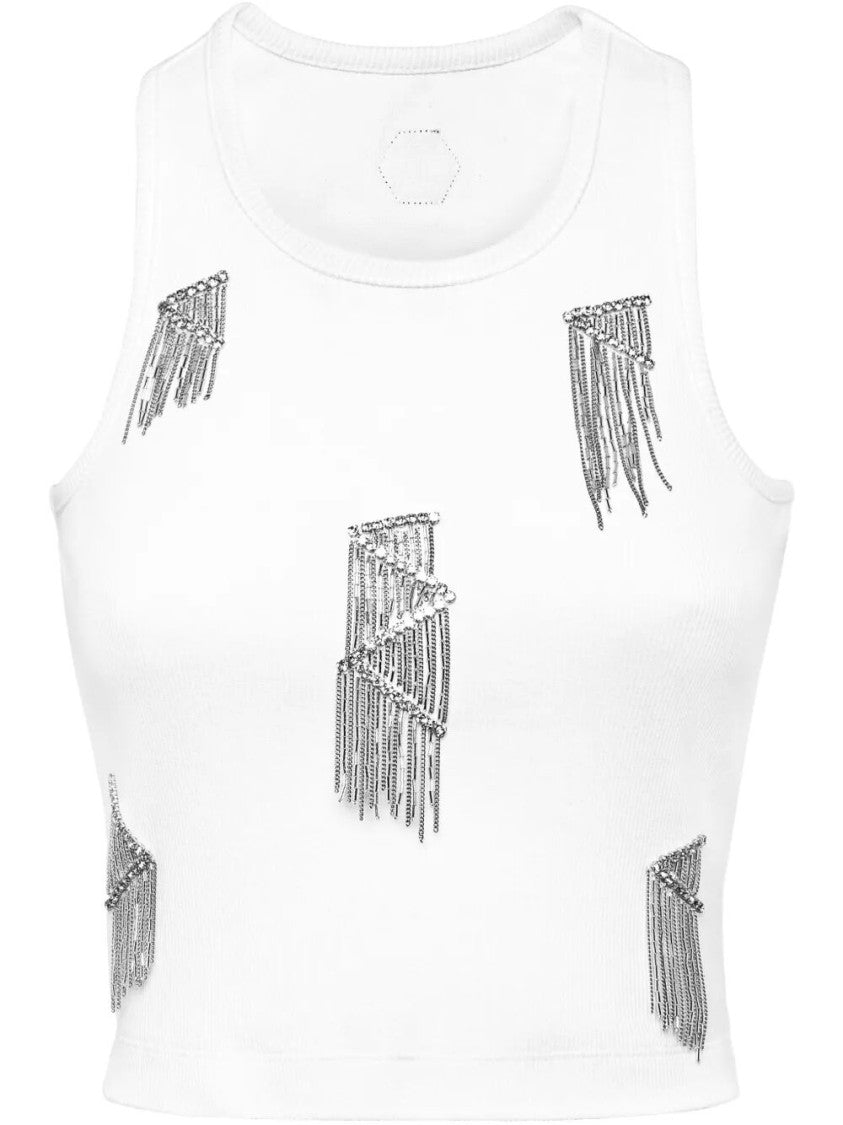 Philipp Plein Cropped Tank Top With Intricate Fringe Detailing