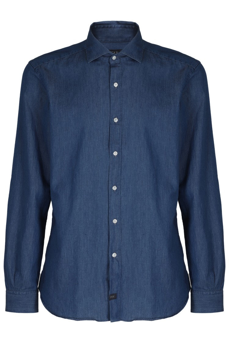 Fay Washed Denim Shirt With French Collar