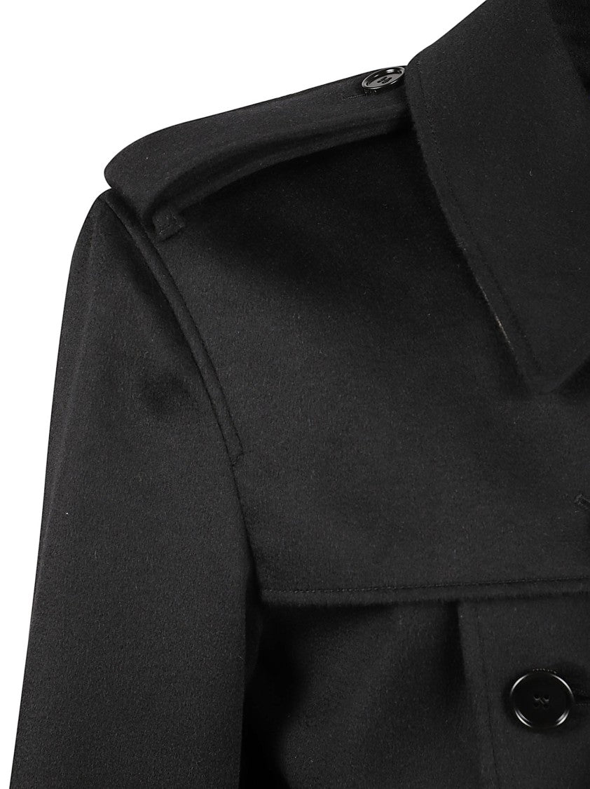 Burberry Double-Breasted Black Cashmere Coat With Belted Waist