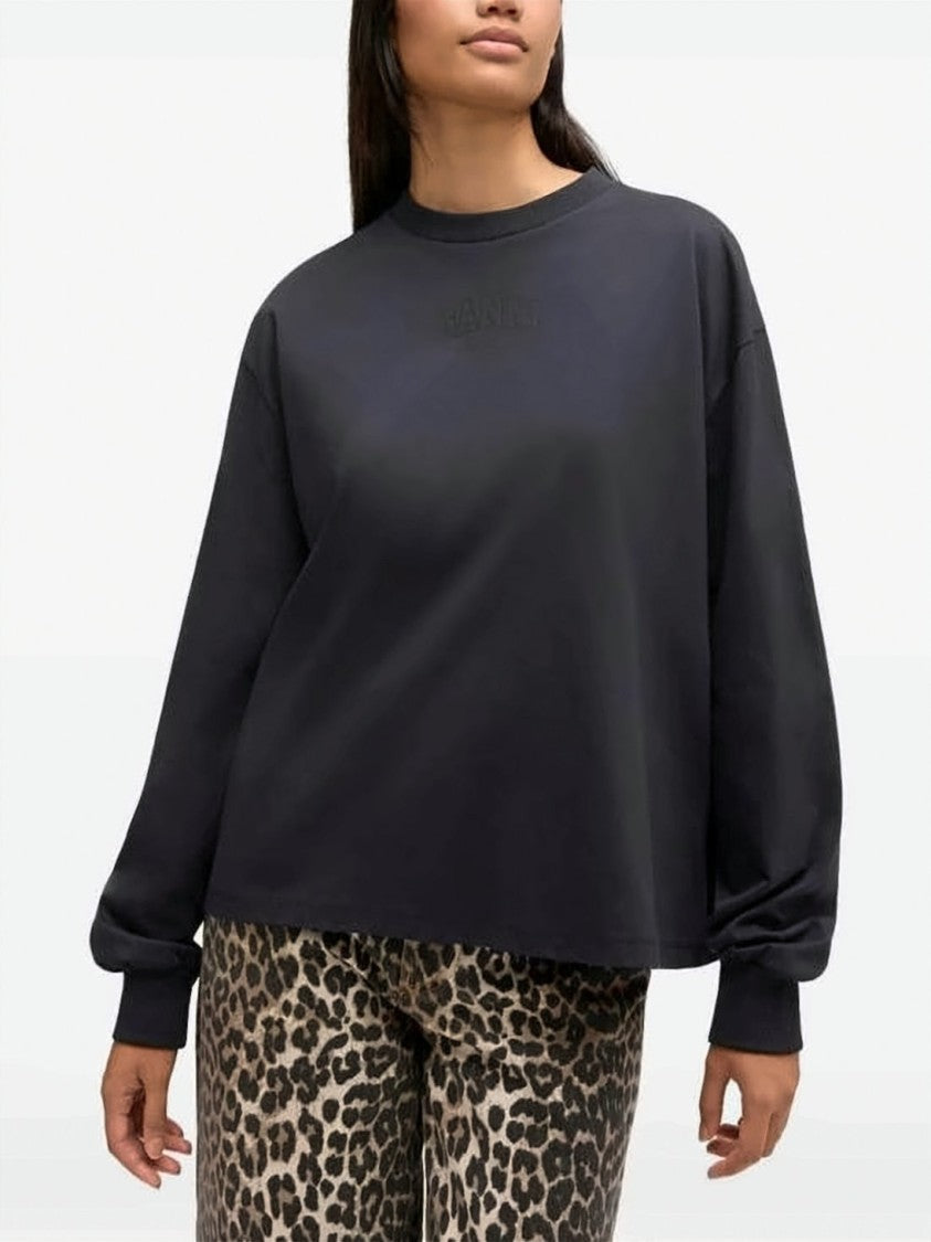Ganni Long-Sleeved Top With Crew Neckline And Tonal Branding